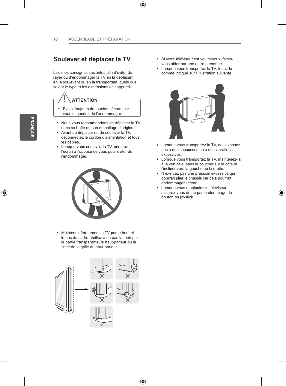 Soulever et déplacer la tv | LG 55UB820V User Manual | Page 115 / 303