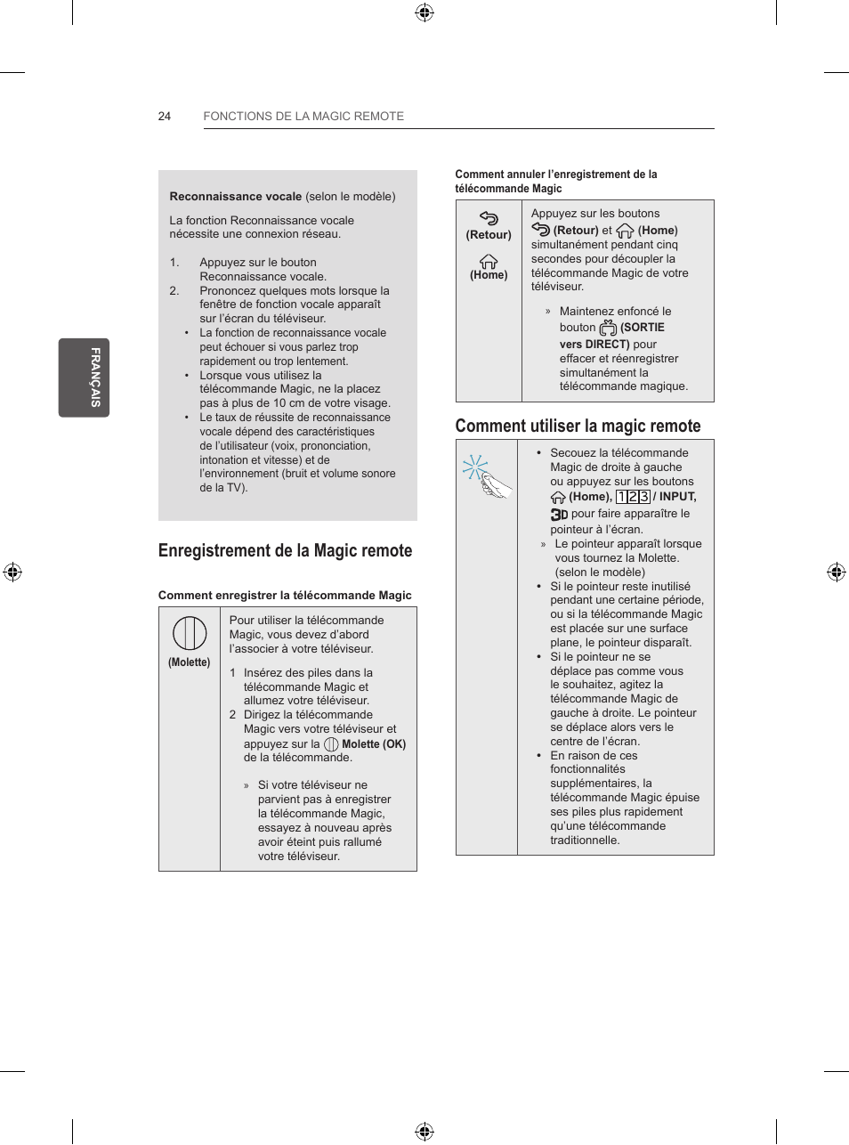 Comment utiliser la magic remote, Enregistrement de la magic remote | LG 55UB820V User Manual | Page 121 / 303