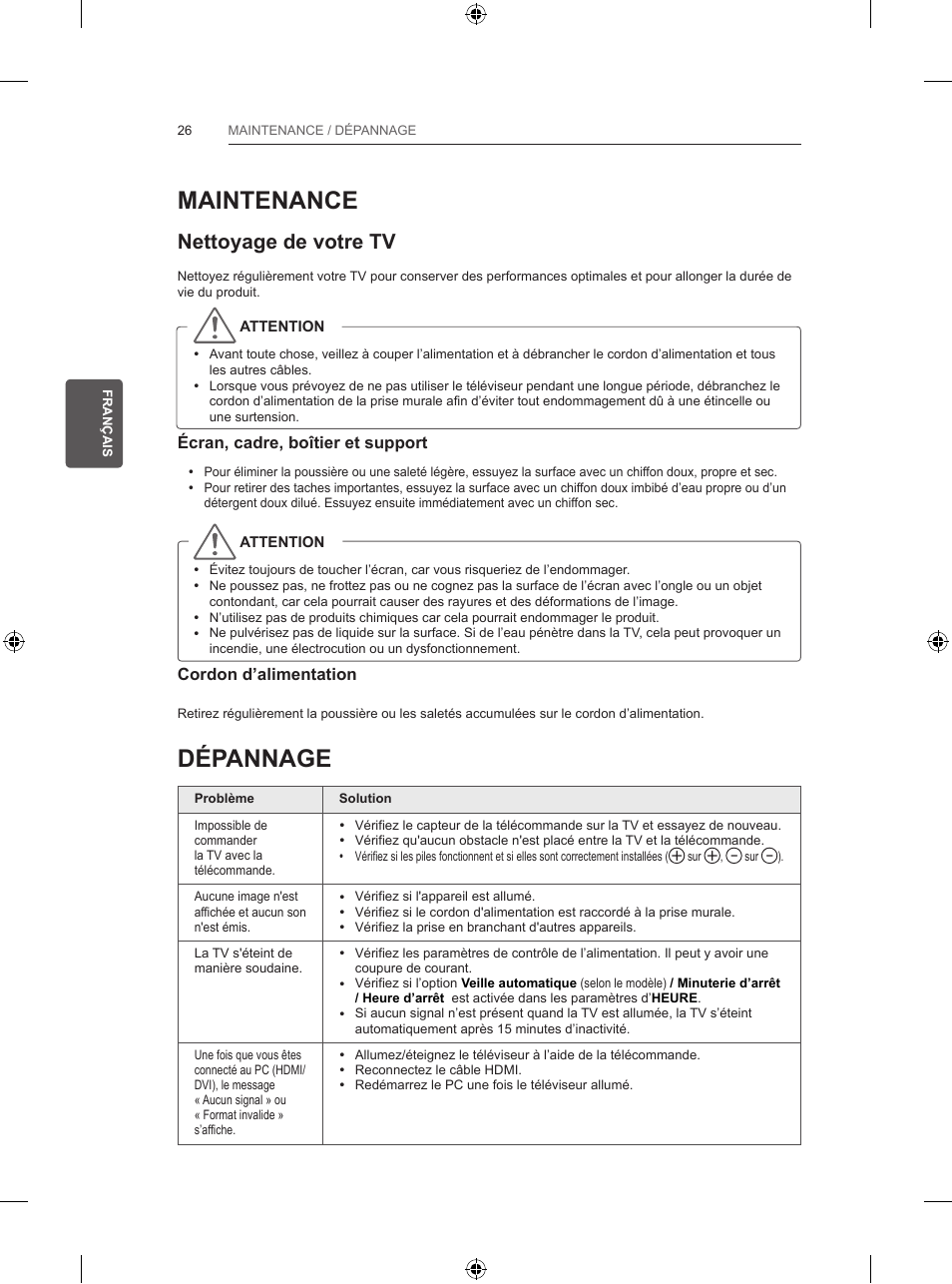 Maintenance, Dépannage, Nettoyage de votre tv | LG 55UB820V User Manual | Page 123 / 303