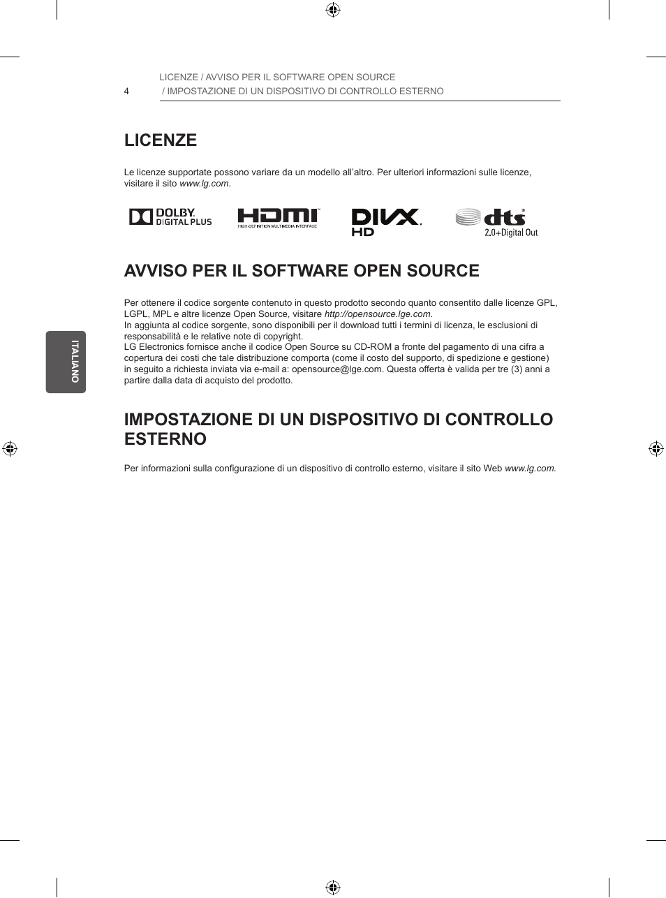 Licenze, Avviso per il software open source | LG 55UB820V User Manual | Page 129 / 303
