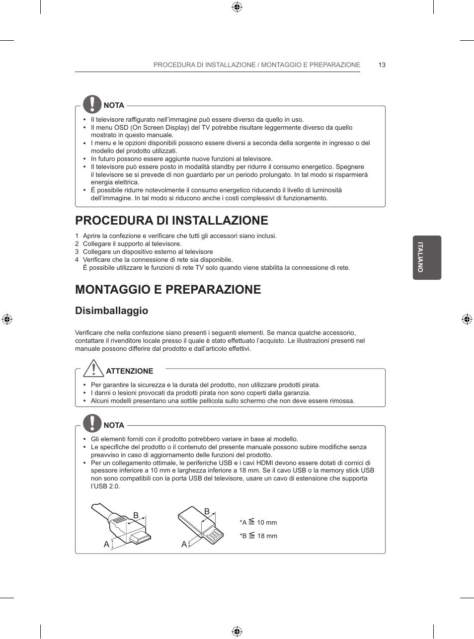 Procedura di installazione, Montaggio e preparazione, Disimballaggio | LG 55UB820V User Manual | Page 138 / 303