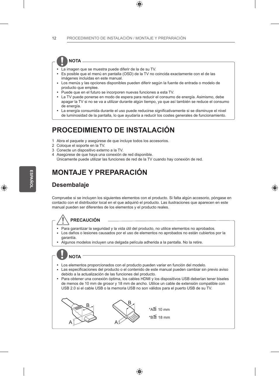 Procedimiento de instalación, Montaje y preparación, Desembalaje | LG 55UB820V User Manual | Page 169 / 303