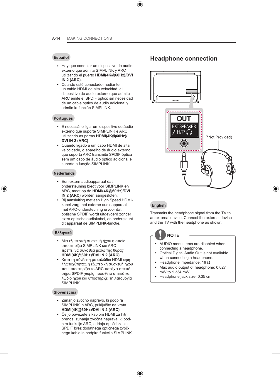 Headphone connection | LG 55UB820V User Manual | Page 17 / 303