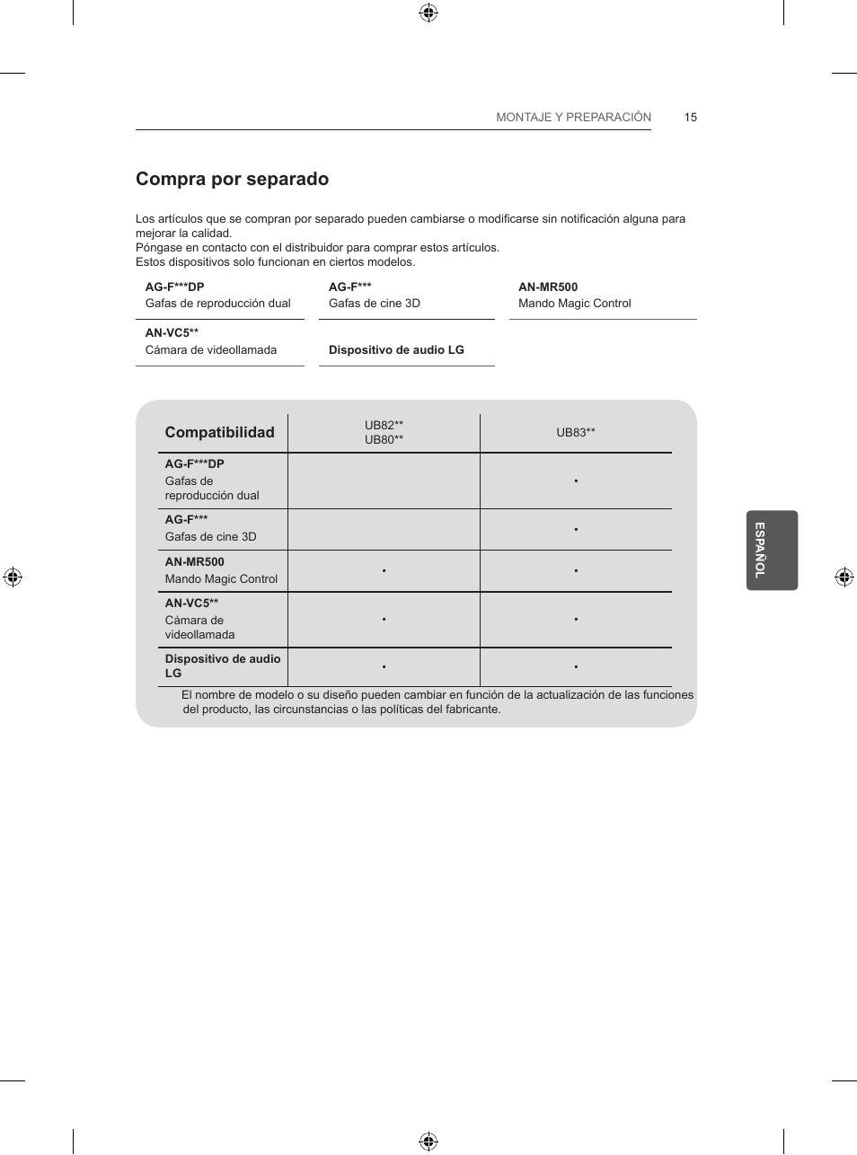 Compra por separado | LG 55UB820V User Manual | Page 172 / 303