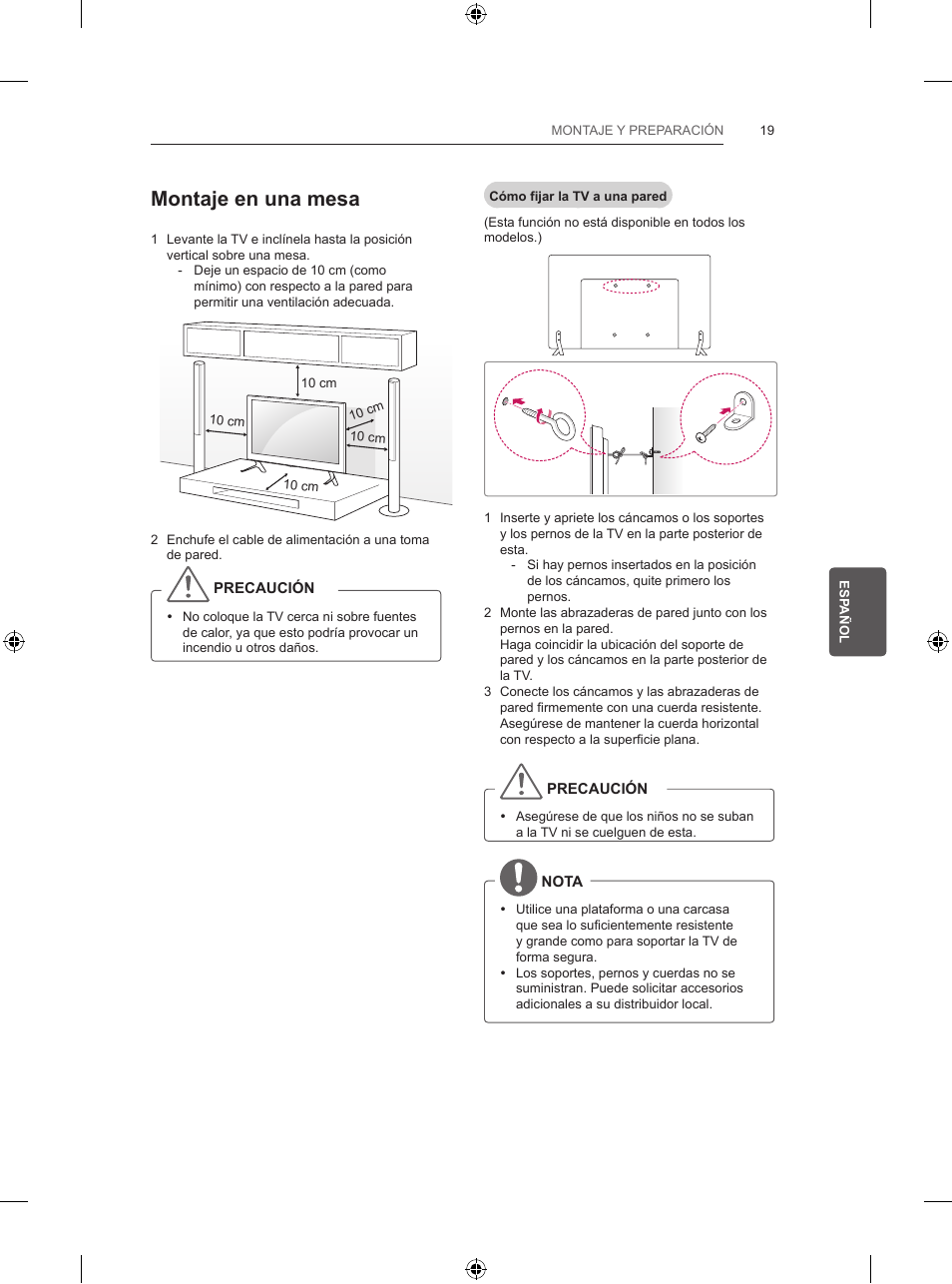 Montaje en una mesa | LG 55UB820V User Manual | Page 176 / 303