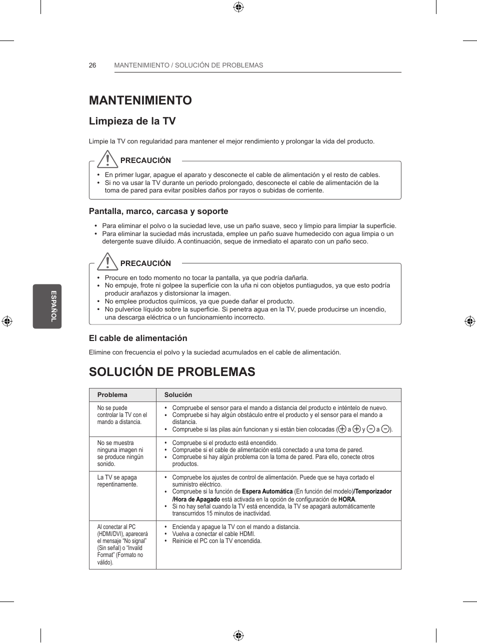 Mantenimiento, Solución de problemas, Limpieza de la tv | LG 55UB820V User Manual | Page 183 / 303