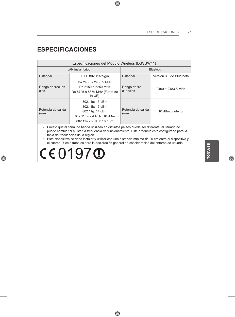 Especificaciones | LG 55UB820V User Manual | Page 184 / 303