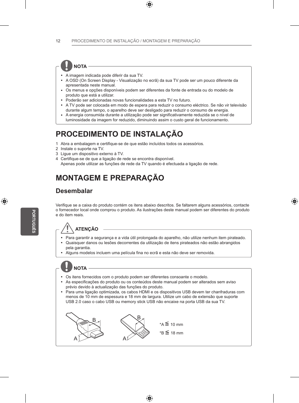 Procedimento de instalação, Montagem e preparação, Desembalar | LG 55UB820V User Manual | Page 197 / 303