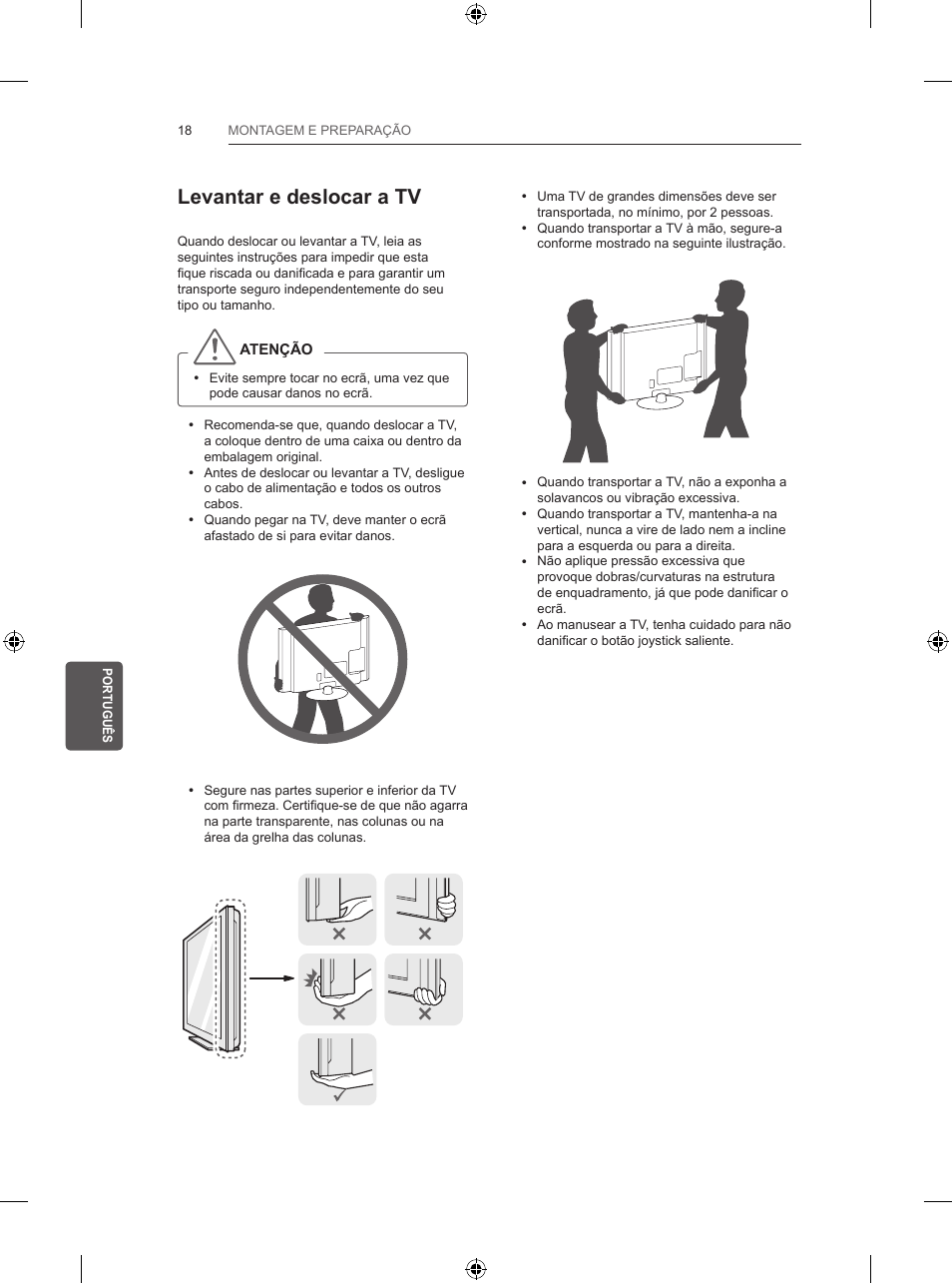 Levantar e deslocar a tv | LG 55UB820V User Manual | Page 203 / 303