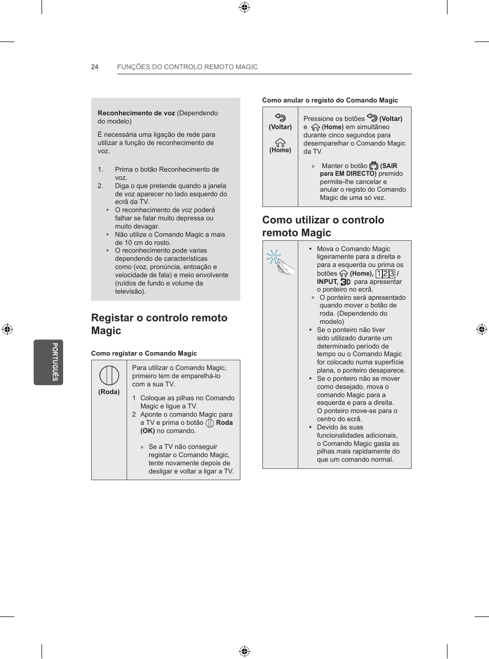 Como utilizar o controlo remoto magic, Registar o controlo remoto magic | LG 55UB820V User Manual | Page 209 / 303