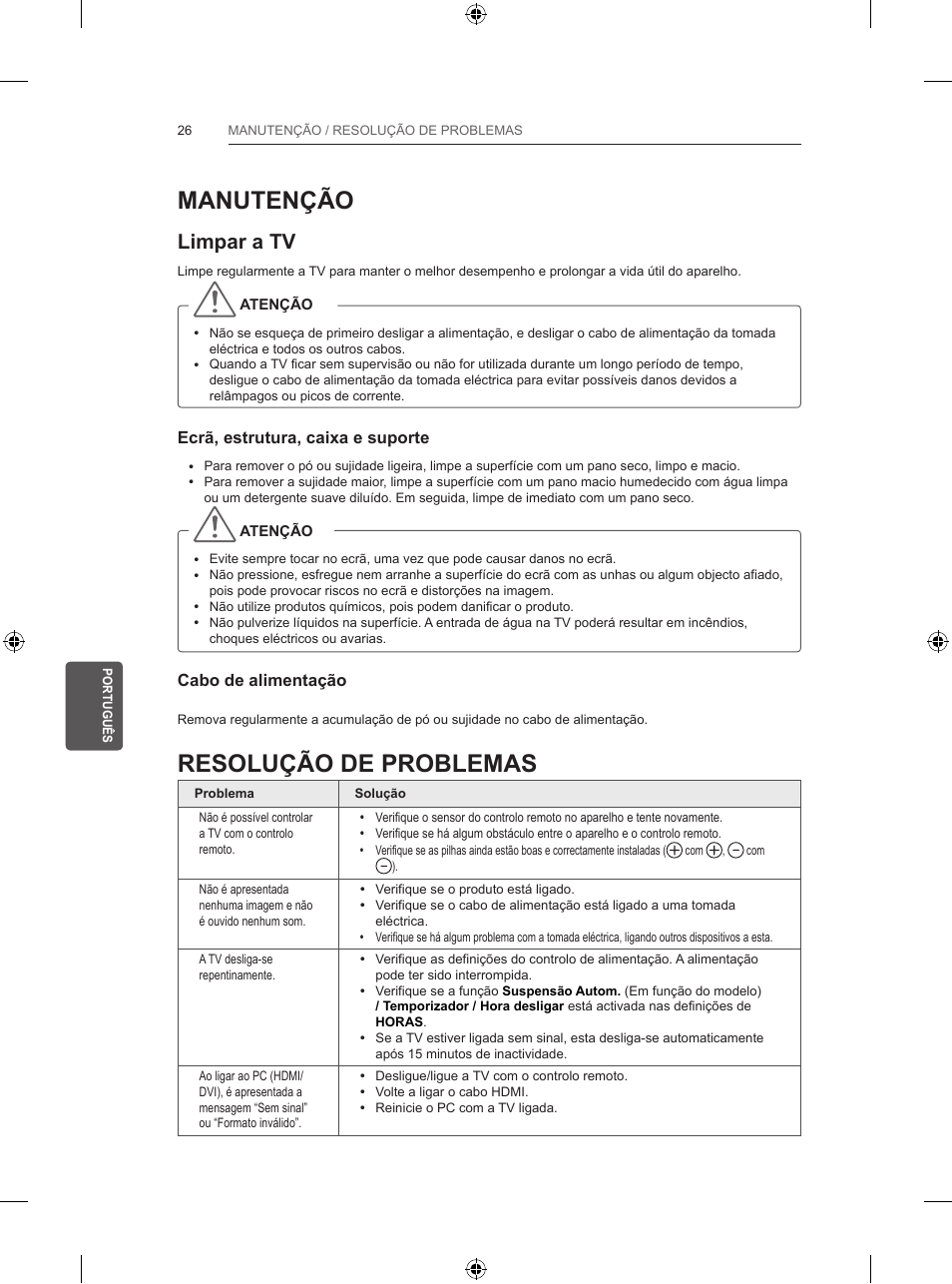Manutenção, Resolução de problemas, Limpar a tv | LG 55UB820V User Manual | Page 211 / 303