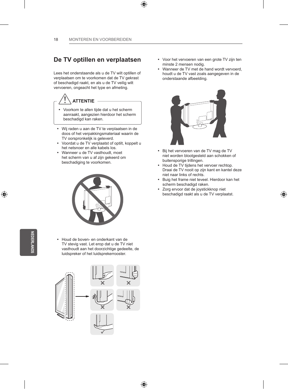 De tv optillen en verplaatsen | LG 55UB820V User Manual | Page 231 / 303