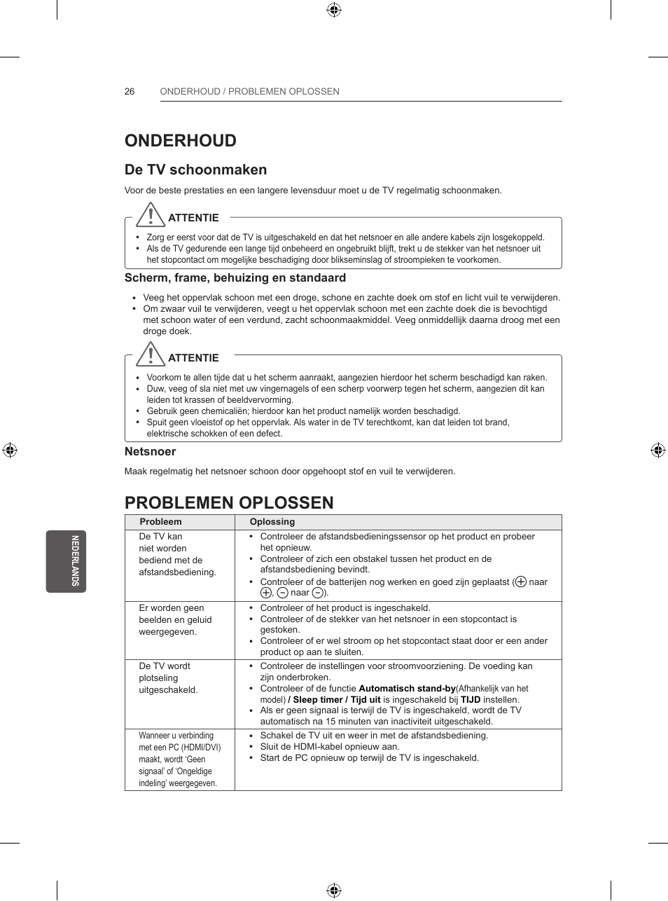 Onderhoud, Problemen oplossen, De tv schoonmaken | LG 55UB820V User Manual | Page 239 / 303