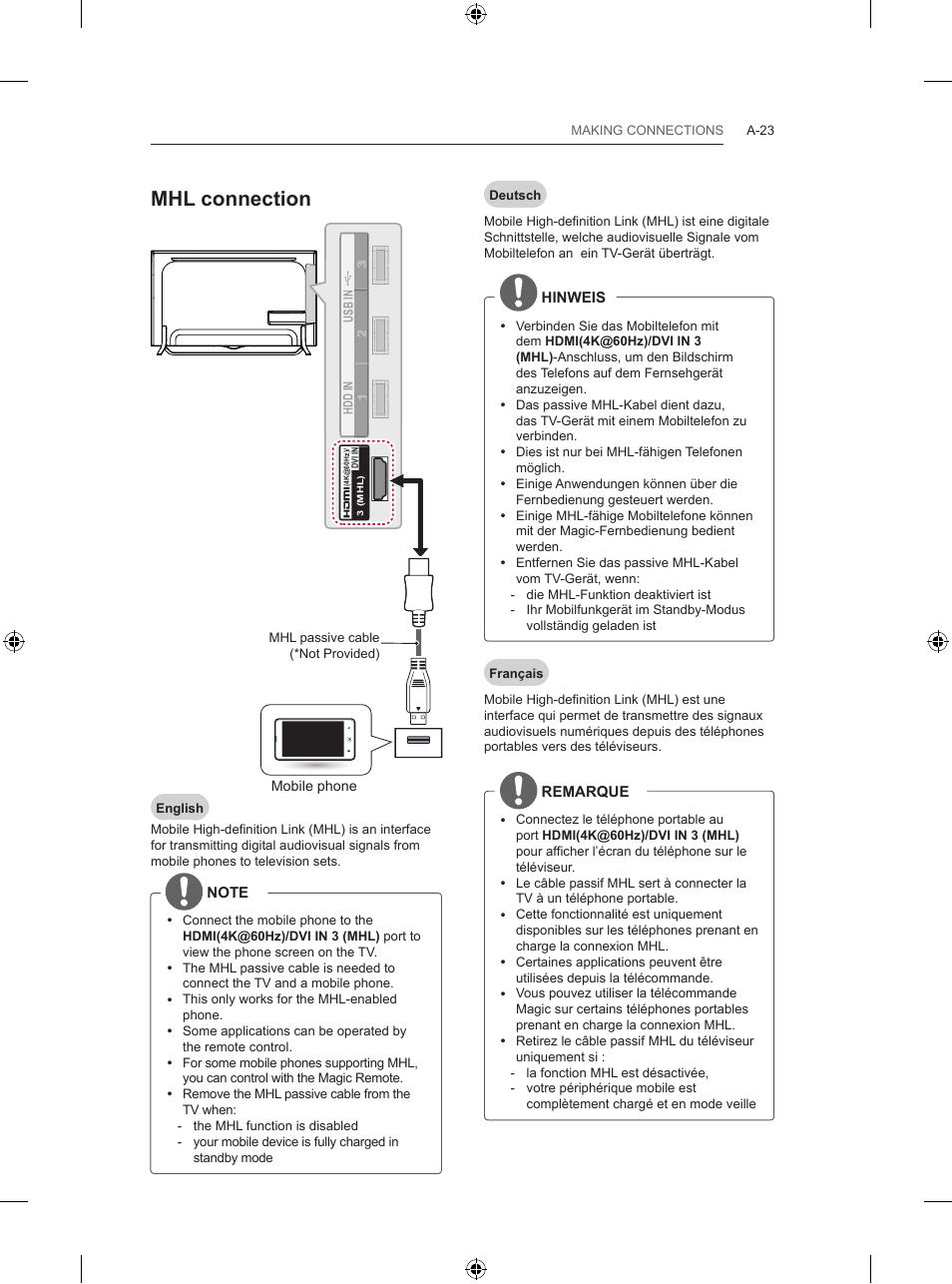 Mhl connection | LG 55UB820V User Manual | Page 26 / 303