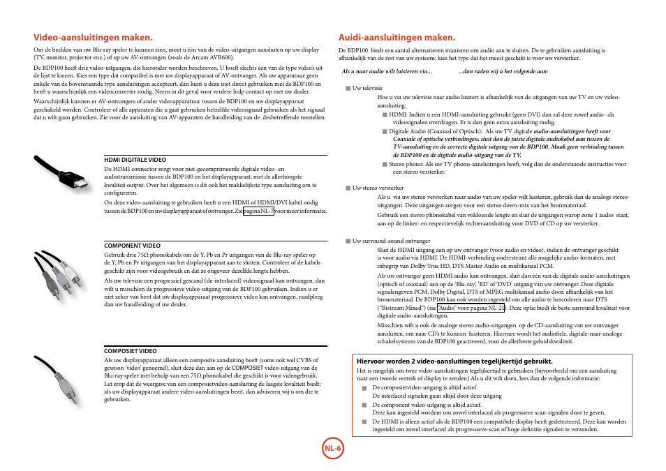 Video-aansluitingen maken, Auidi-aansluitingen maken | Arcam FMJ BDP100 User Manual | Page 112 / 148