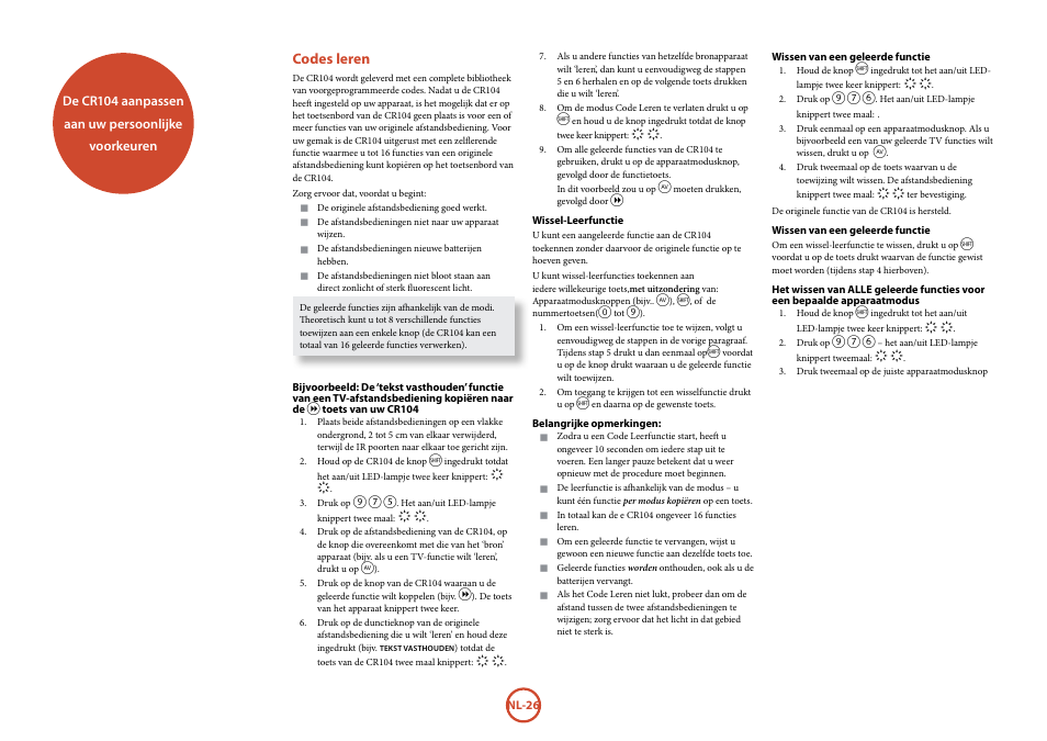 Codes leren | Arcam FMJ BDP100 User Manual | Page 132 / 148