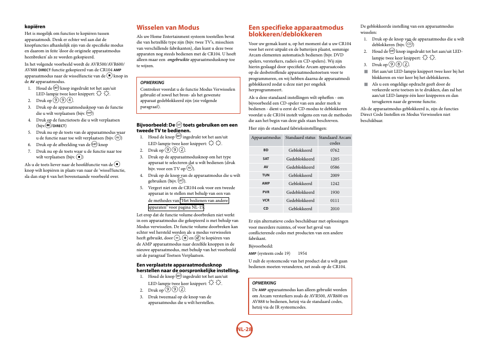 Wisselen van modus, Een specifieke apparaatmodus blokkeren/deblokkeren | Arcam FMJ BDP100 User Manual | Page 134 / 148