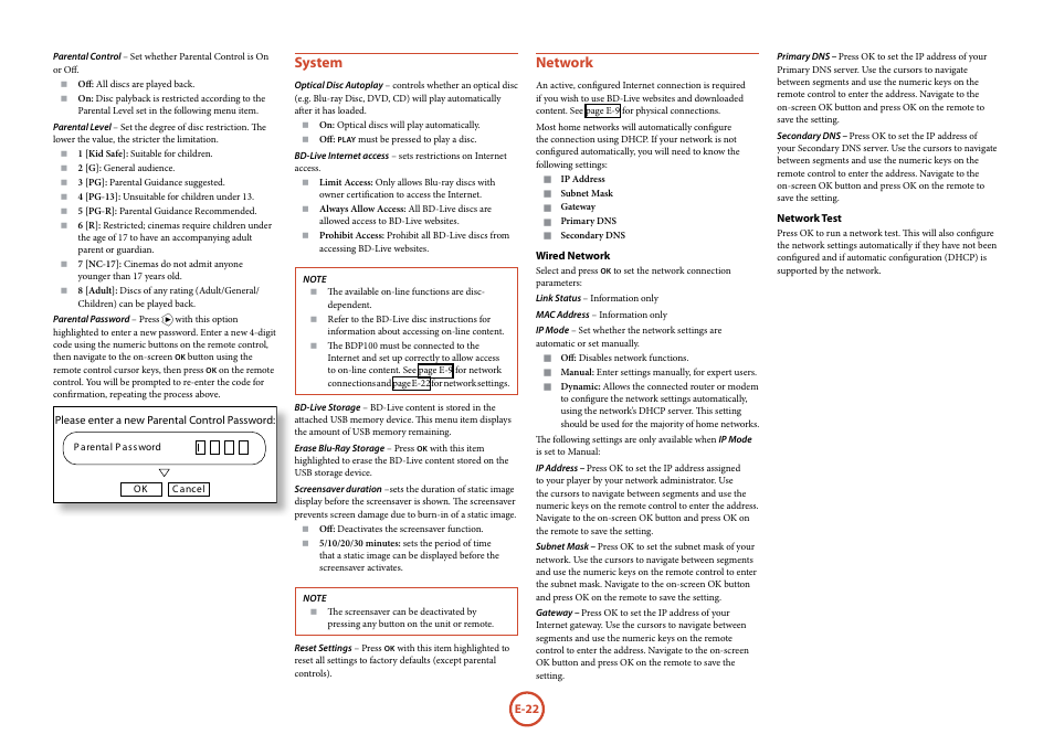 System, Network | Arcam FMJ BDP100 User Manual | Page 24 / 148