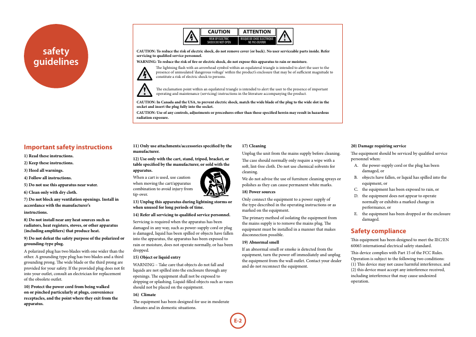 Safety guidelines, Important safety instructions, Safety compliance | Arcam FMJ BDP100 User Manual | Page 4 / 148