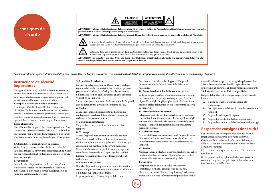 Consignes de sécurité, Instructions de sécurité importantes, Respect des consignes de sécurité | Arcam FMJ BDP100 User Manual | Page 40 / 148