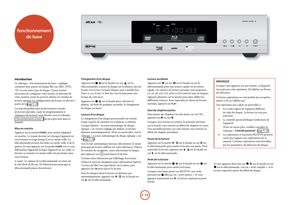 Fonctionnement de base | Arcam FMJ BDP100 User Manual | Page 48 / 148