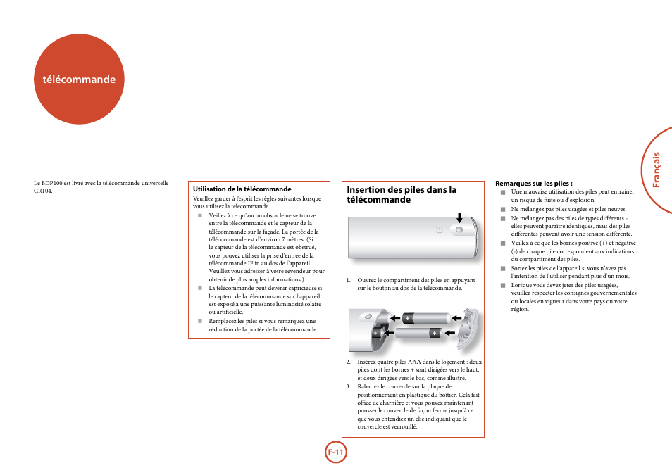 Télécommande | Arcam FMJ BDP100 User Manual | Page 49 / 148