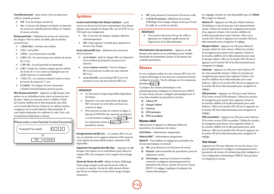 Système, Réseau | Arcam FMJ BDP100 User Manual | Page 60 / 148