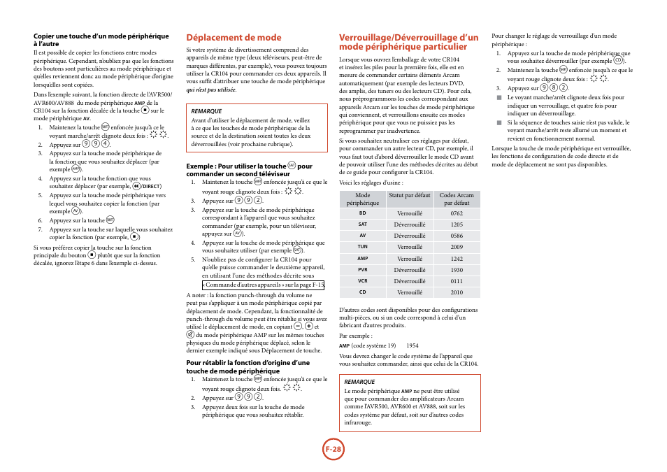 Déplacement de mode | Arcam FMJ BDP100 User Manual | Page 66 / 148
