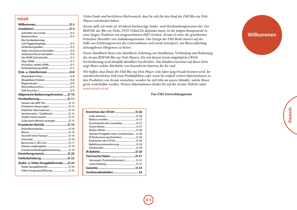Willkommen | Arcam FMJ BDP100 User Manual | Page 75 / 148