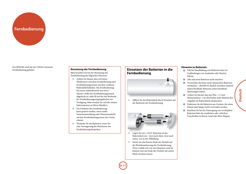 Fernbedienung | Arcam FMJ BDP100 User Manual | Page 83 / 148