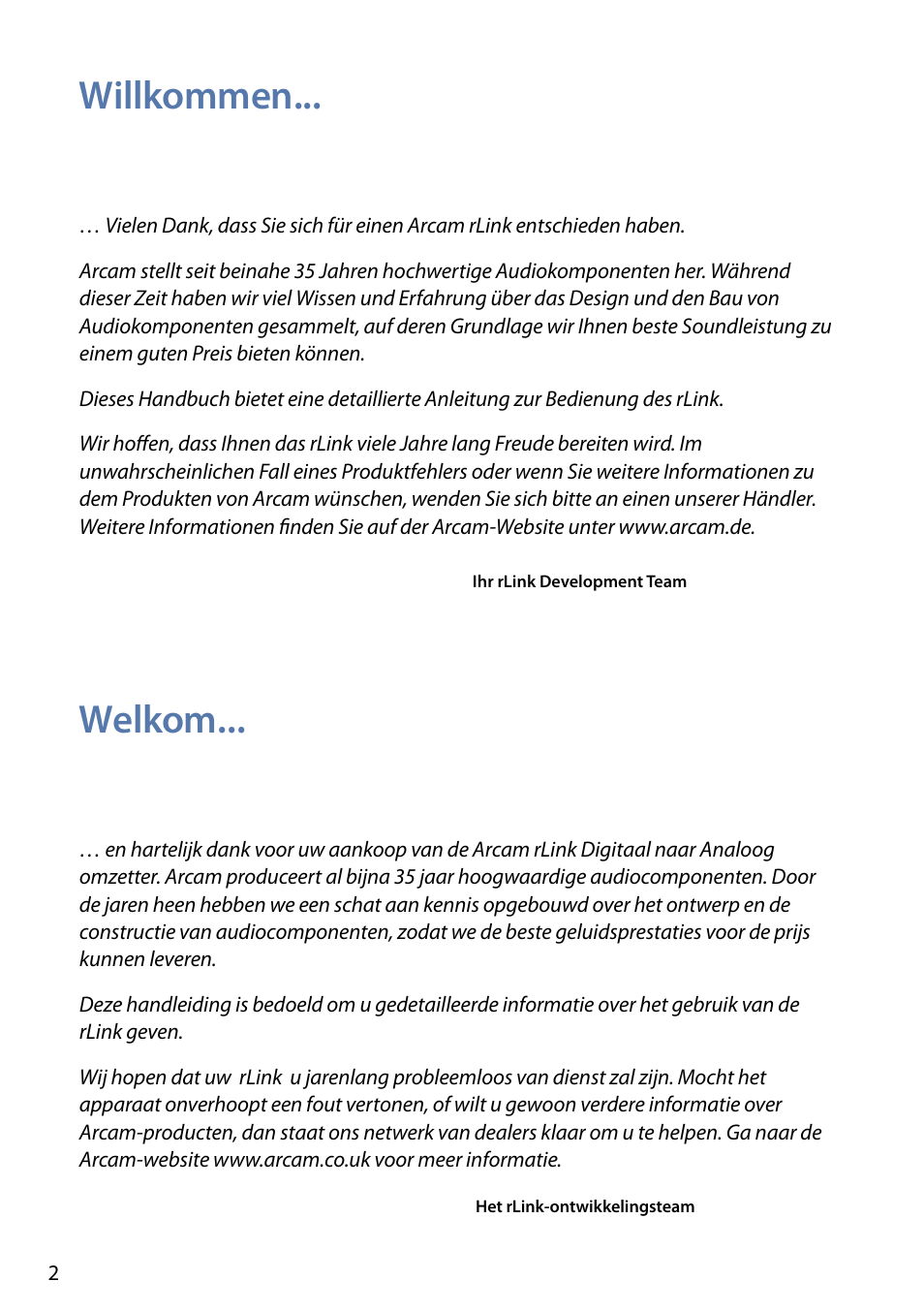 Willkommen... welkom | Arcam FMJ rLink User Manual | Page 4 / 22
