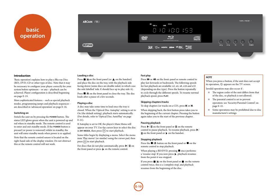 Basic operation | Arcam FMJ BDP300 User Manual | Page 12 / 46