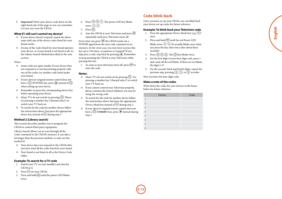 English, Code blink-back | Arcam FMJ BDP300 User Manual | Page 17 / 46