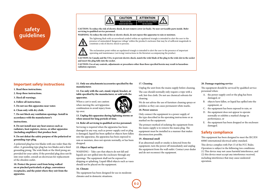 Safety guidelines, Important safety instructions, Safety compliance | Arcam FMJ BDP300 User Manual | Page 4 / 46