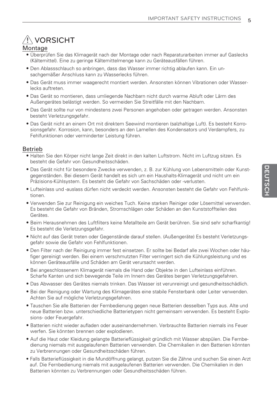 Vorsicht, Deutsch | LG CV09 User Manual | Page 109 / 209