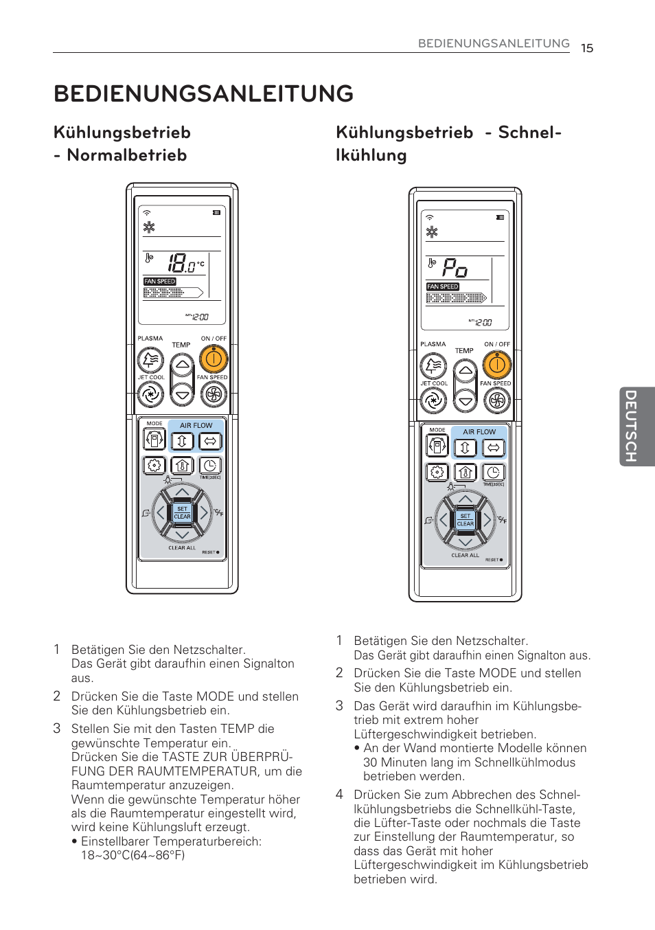 Bedienungsanleitung, Kühlungsbetrieb - normalbetrieb, Kühlungsbetrieb - schnel- lkühlung | LG CV09 User Manual | Page 119 / 209