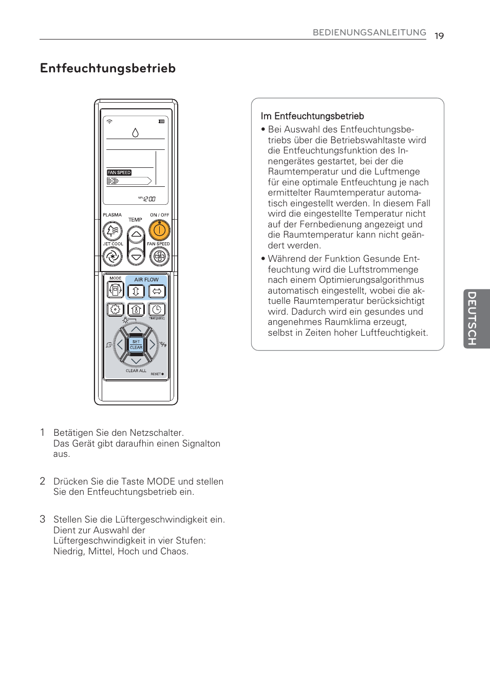 Entfeuchtungsbetrieb | LG CV09 User Manual | Page 123 / 209