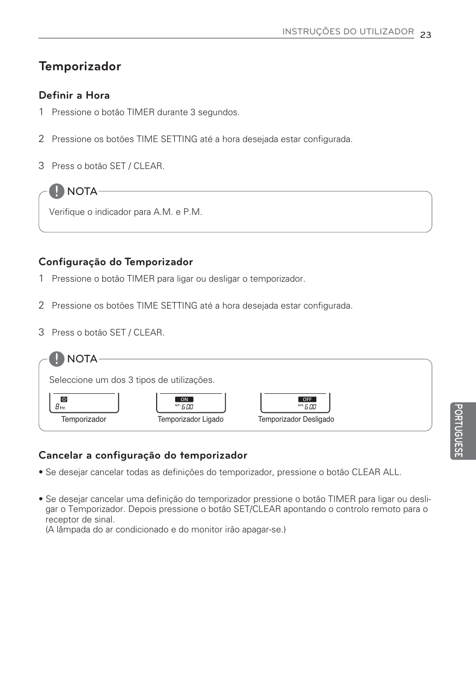 Temporizador | LG CV09 User Manual | Page 179 / 209