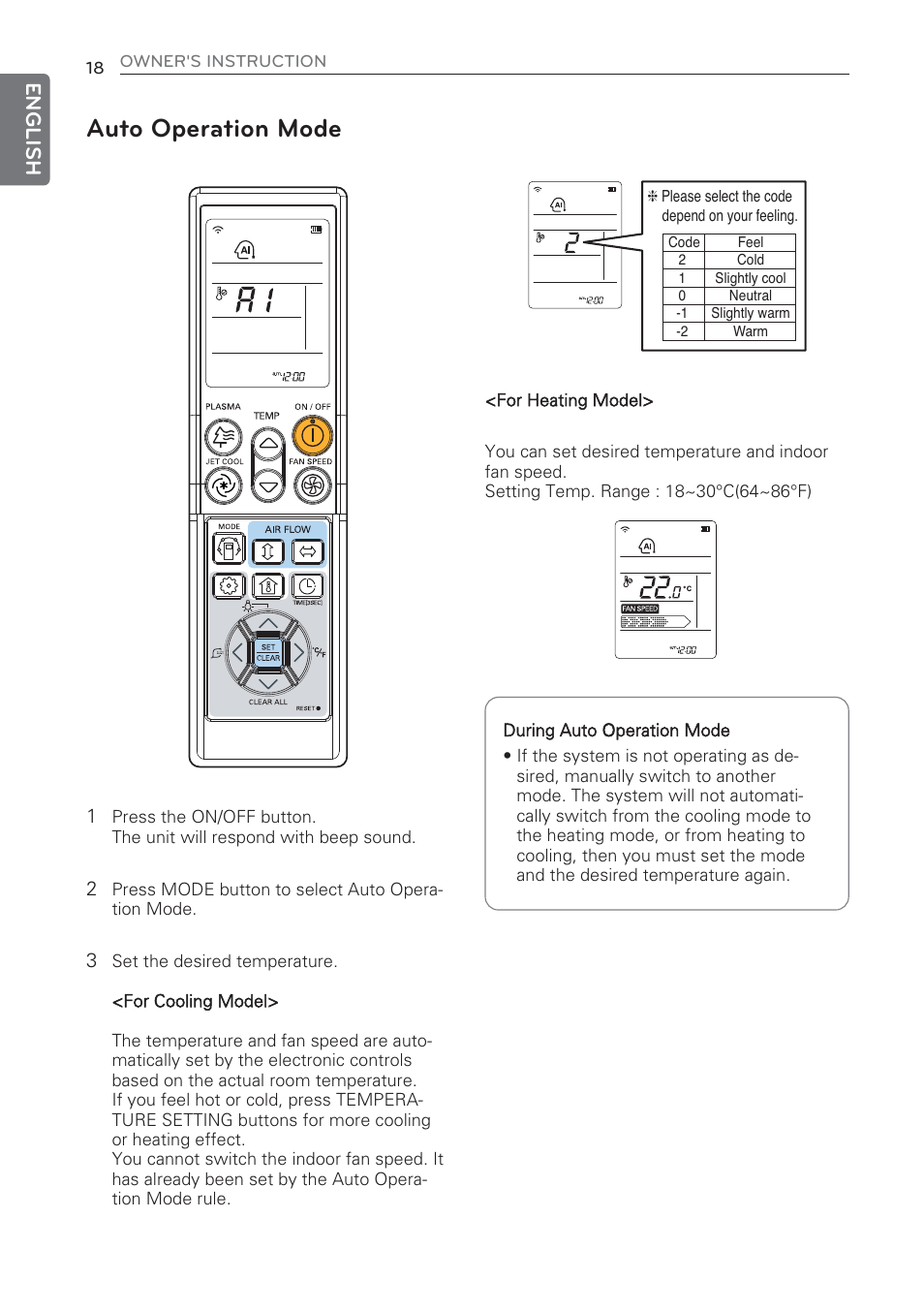 Auto operation mode, English | LG CV09 User Manual | Page 18 / 209