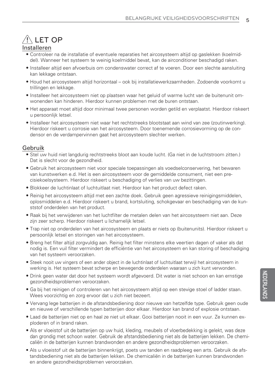 Let op, Nederl ands | LG CV09 User Manual | Page 187 / 209