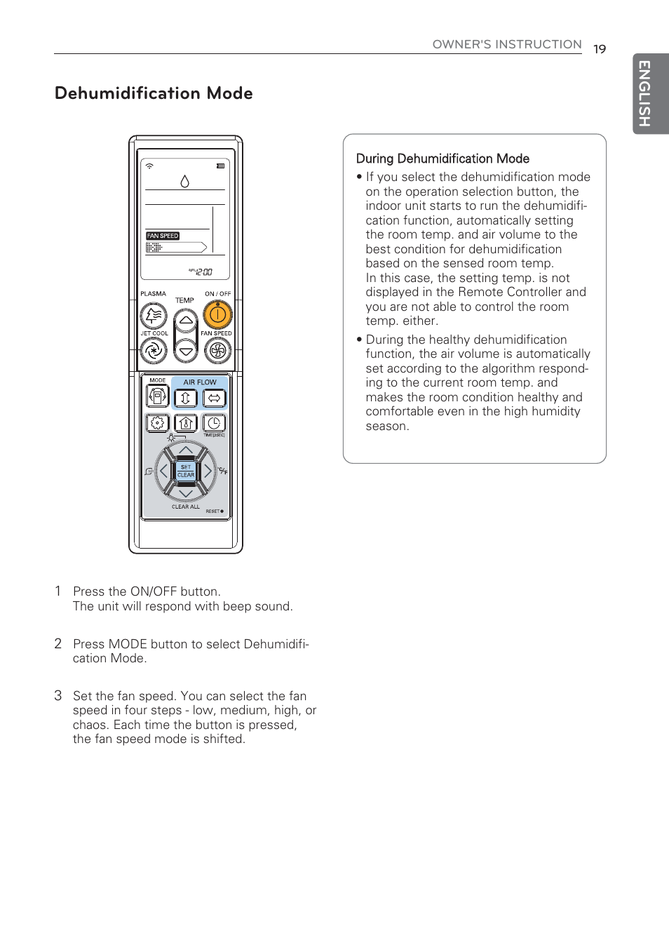 Dehumidification mode | LG CV09 User Manual | Page 19 / 209