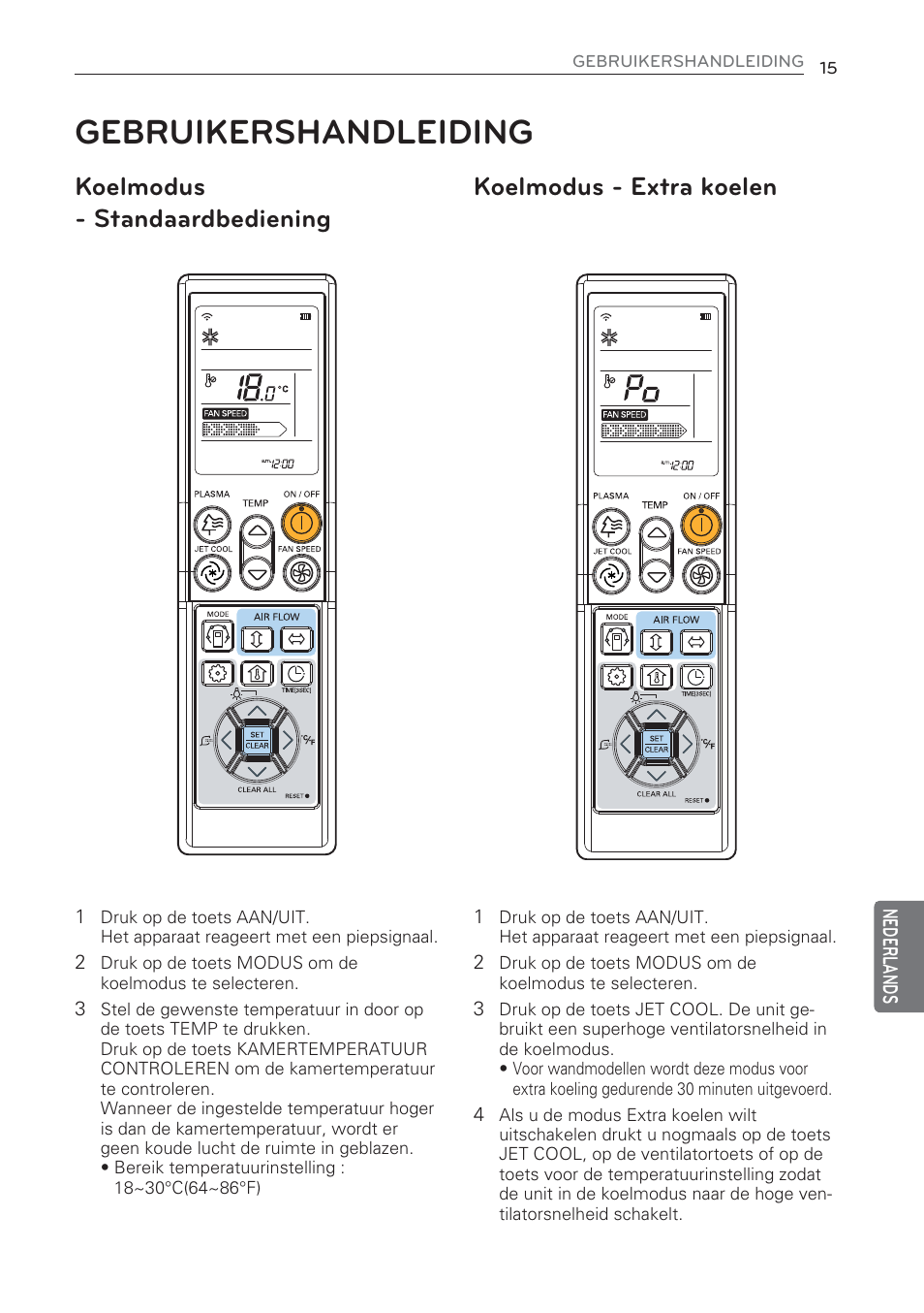 Gebruikershandleiding, Koelmodus - standaardbediening, Koelmodus - extra koelen | LG CV09 User Manual | Page 197 / 209