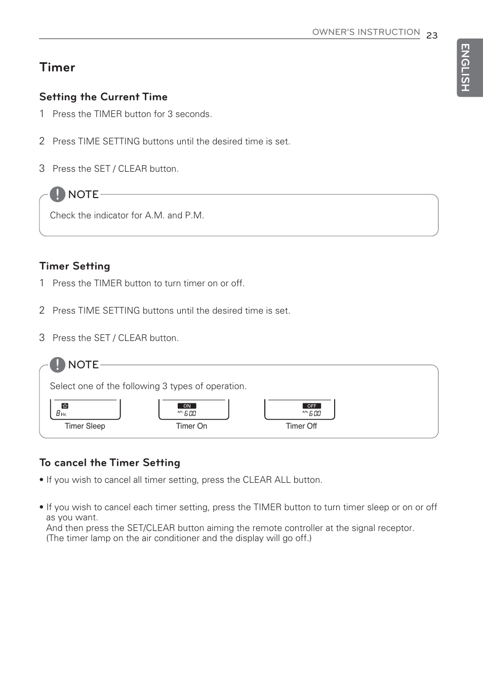 Timer | LG CV09 User Manual | Page 23 / 209