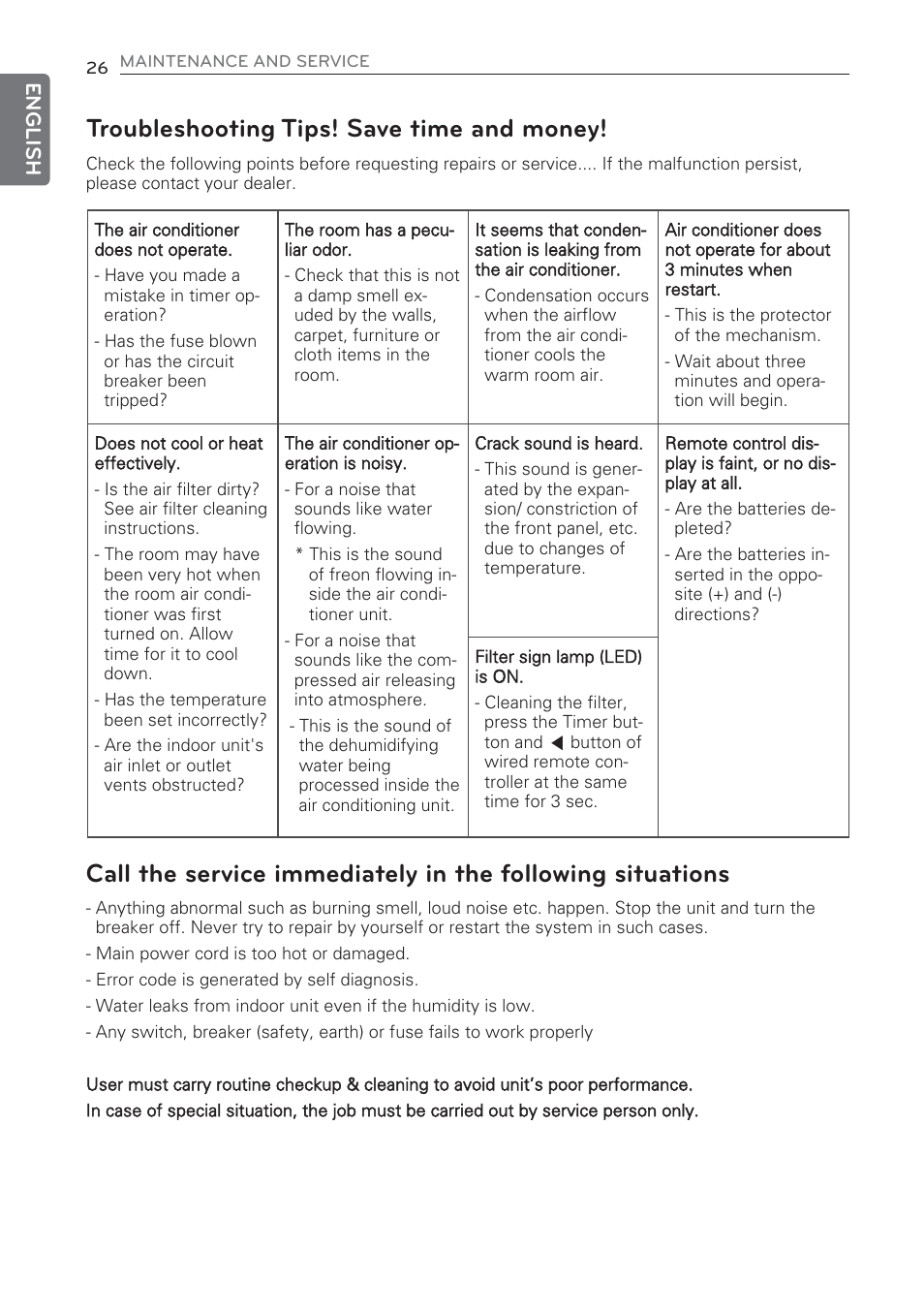 Troubleshooting tips! save time and money, English | LG CV09 User Manual | Page 26 / 209