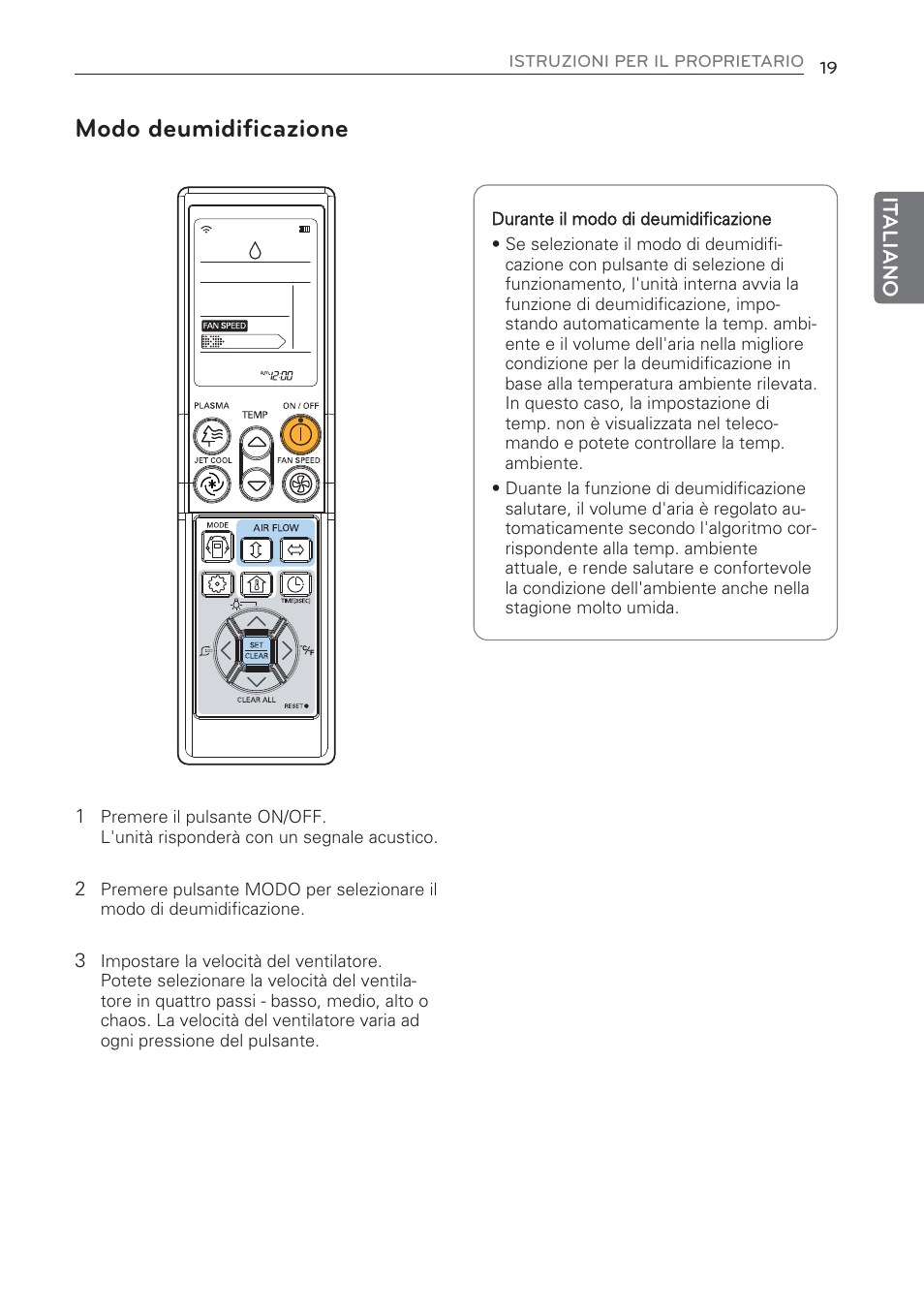 Modo deumidificazione | LG CV09 User Manual | Page 45 / 209