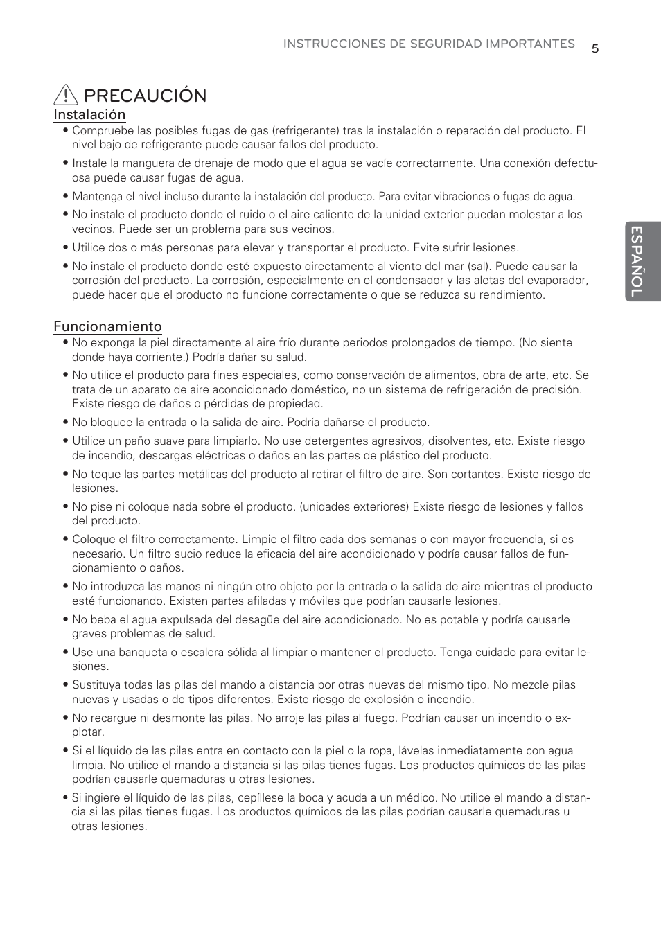 Precaución, Esp añol | LG CV09 User Manual | Page 57 / 209
