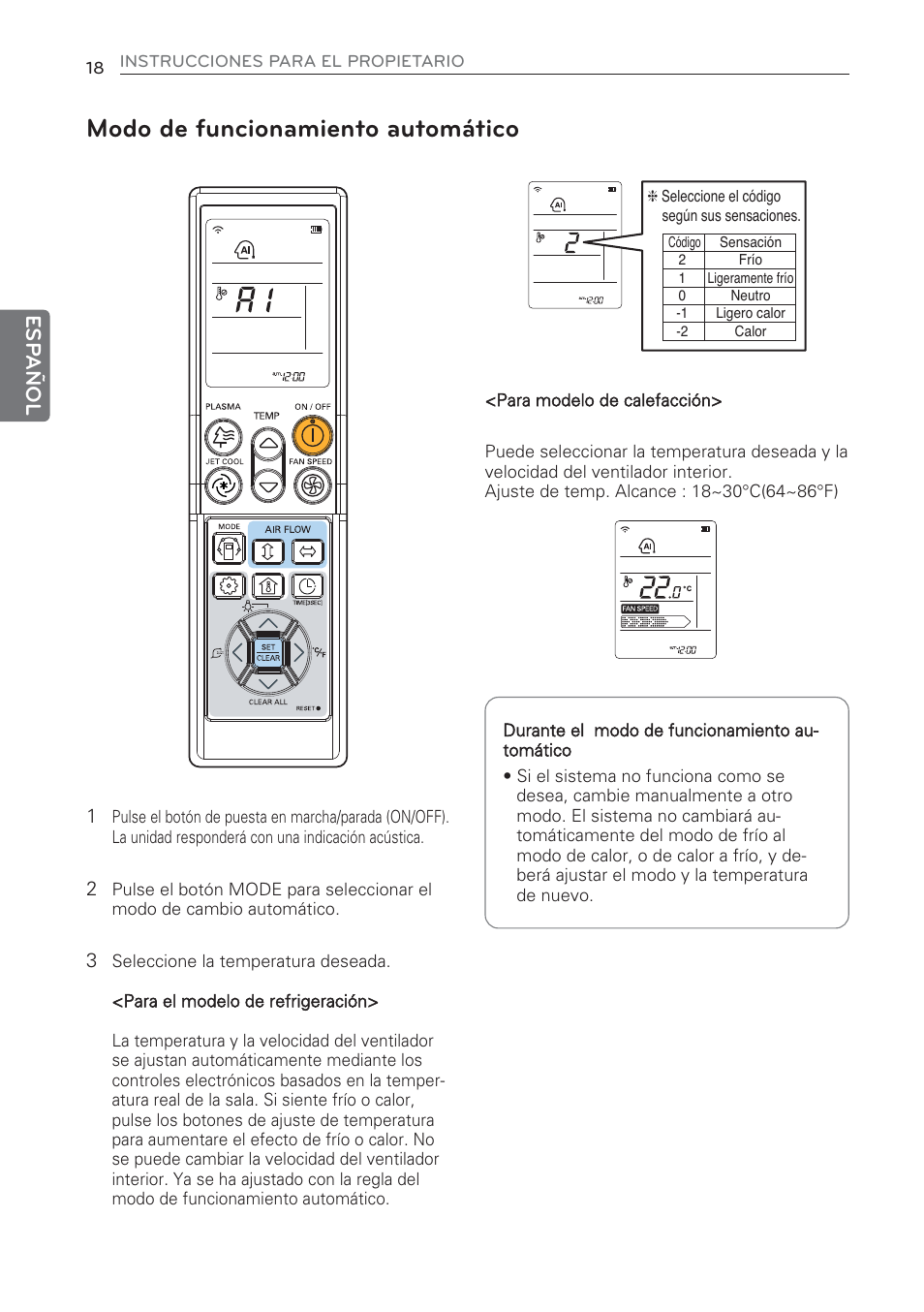 Modo de funcionamiento automático, Esp añol | LG CV09 User Manual | Page 70 / 209
