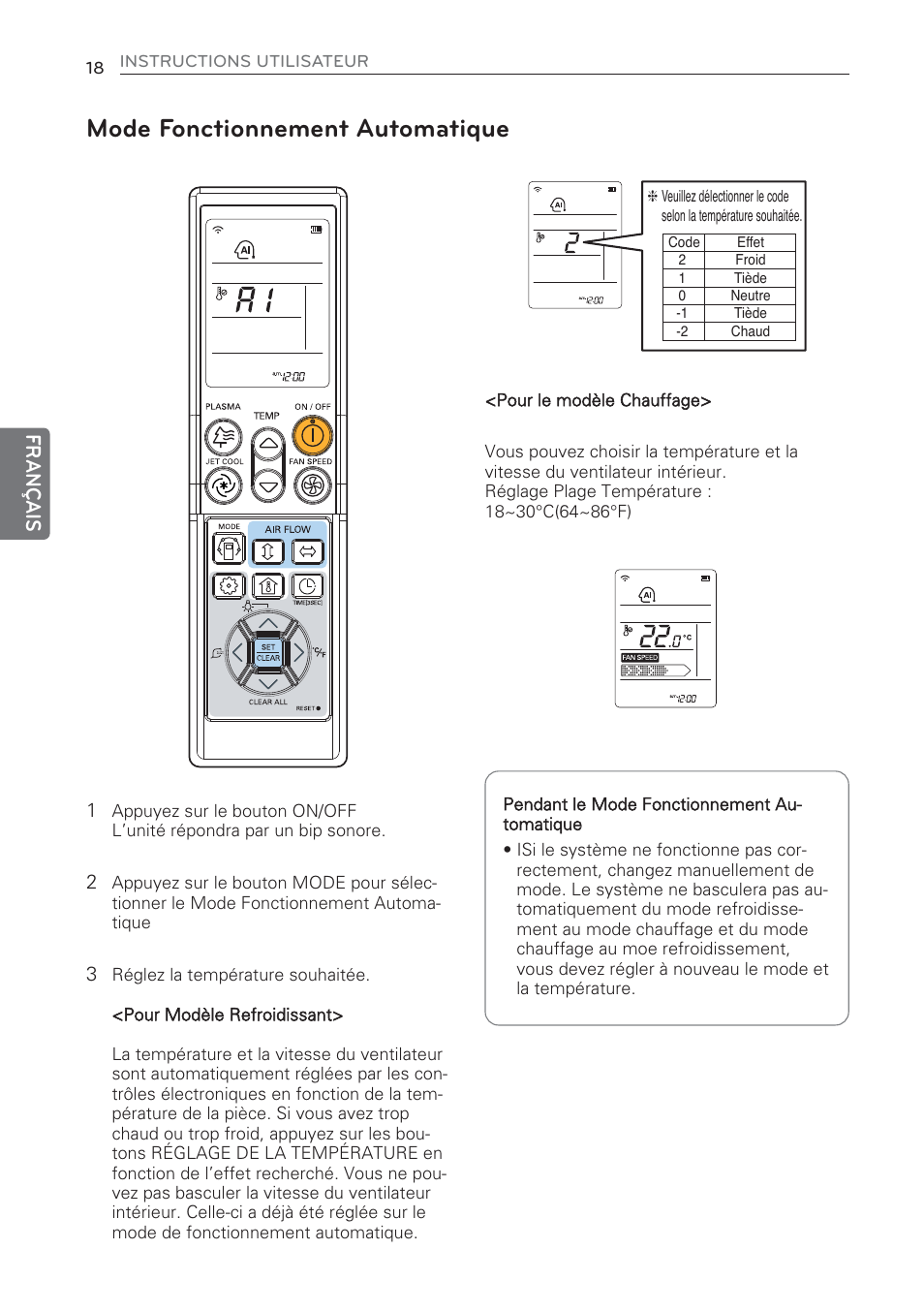 Mode fonctionnement automatique, Français | LG CV09 User Manual | Page 96 / 209