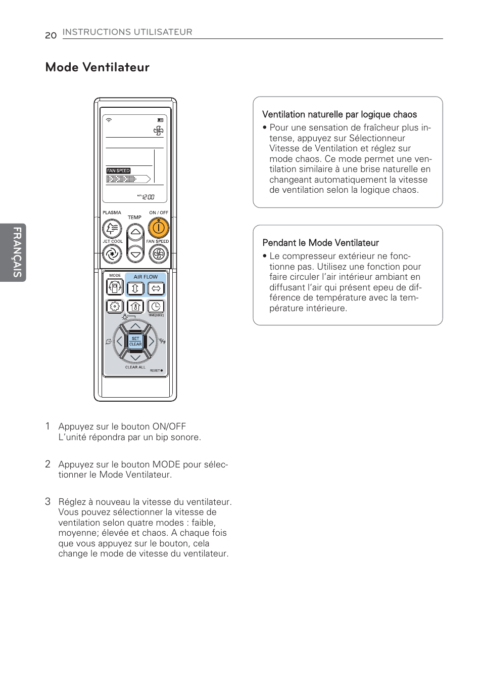 Mode ventilateur | LG CV09 User Manual | Page 98 / 209