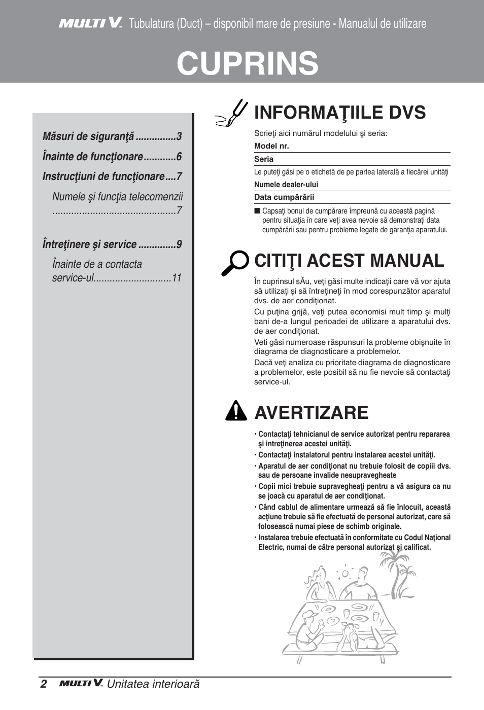 Cuprins, Informaţiile dvs, Citiţi acest manual | Avertizare | LG ARNU12GBHA2 User Manual | Page 122 / 193